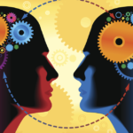 An illustrated graphic of two brains working together.