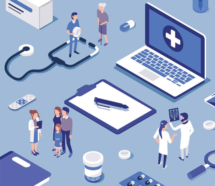 An illustrated graphic depicting various medical components.
