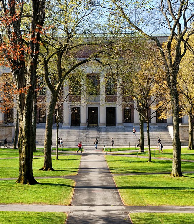 An exterior shot of a college campus.