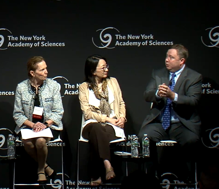 A panel of experts having a discussing during an event hosted by the New York Academy of Sciences.