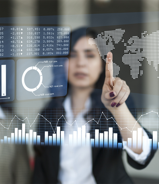 A woman interacts with technology.