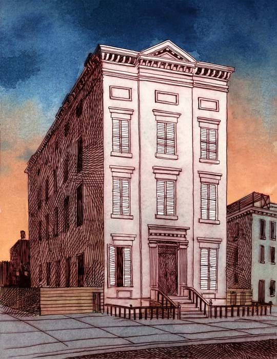 An illustration of the NYU Medical School building. 