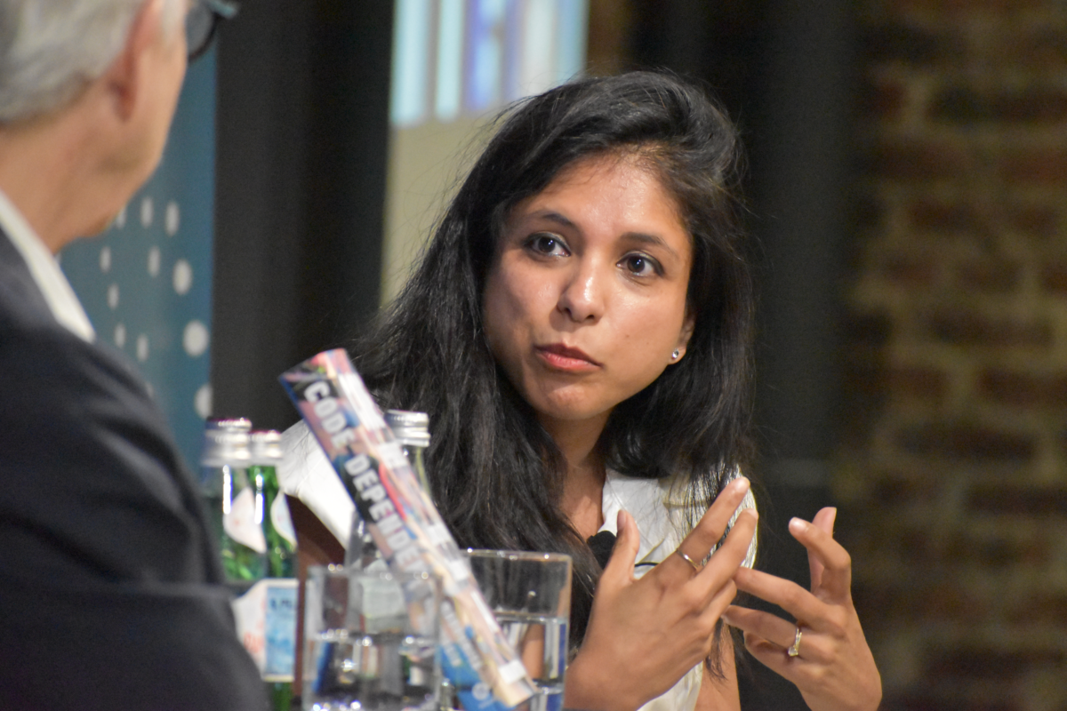 An author presents during an event at the Academy.