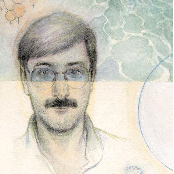 A hand-drawn illustration of a man wearing classes.