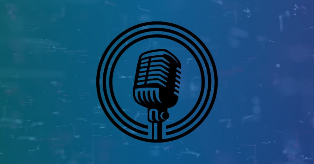 A logo featuring a microphone.