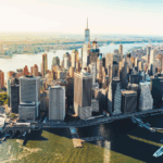 An areal shot of downtown NYC.