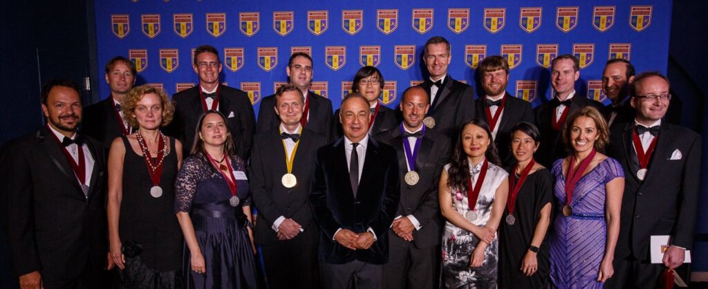 A large group shot of honorees and other award administrators.